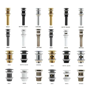 Drain en laiton noir/blanc/chromé/or/Bronze/gris, lavabo de salle de bains, Drain Pop-Up Push Down avec/sans trou de débordement