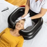 Bassin de lavage de cheveux gonflable pour bol de shampoing gonflable et Portable posté au lit avec oreiller pour un confort supplémentaire