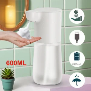 Distributeur automatique de savon à capteur sans contact, contenance de 350/600ml, mousse rechargeable par USB, capteur infrarouge intelligent, lave-mains