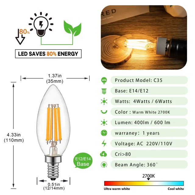 Ampoule Led C35 E14 à intensité variable – vue 3