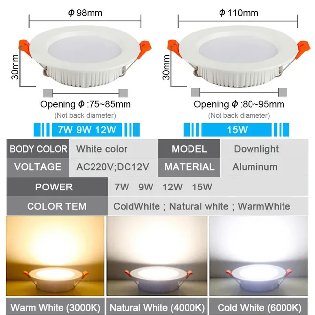 LED Downlight IP65 étanche 9W 12W 15W 7W pour salle de… – vue 2