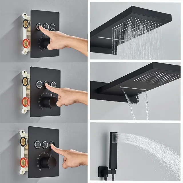 Ensemble de douche thermostatique noir – vue 5