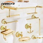 Porte-serviettes de bain en laiton de style européen, ensemble de pendentifs de salle de bains, étagères de salle de bains, matériel porte-serviettes en or Jade 9286K