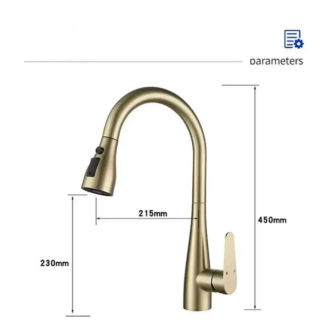 Robinet de cuisine extractible en or brossé – vue 3