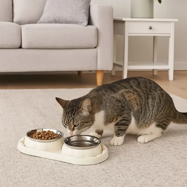 Double bol élégant en acier inoxydable pour animaux de… – vue 3