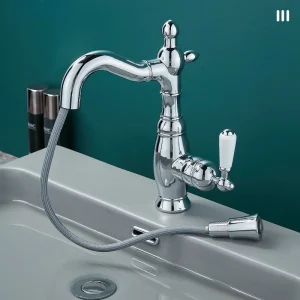 Robinet extractible rétro tout en cuivre, salle de bains domestique, armoire de salle de bains, lavabo, robinet pivotant froid et chaud