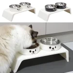 Bols doubles bol d&rsquo;eau de nourriture pour chat anti-dérapant détachable conteneur d&rsquo;alimentation en eau pour animaux de compagnie Anti-vomissement avec support bol à double usage pour chien et chat