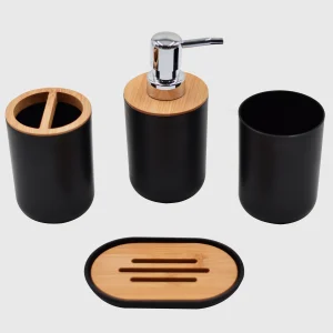Distributeur de savon et de Lotion, ensemble d&rsquo;accessoires de salle de bains, porte-savon en résine et bois, porte-brosse à dents, gobelet, pompe, bouteille, tasse, noir ou blanc, 1 pièce
