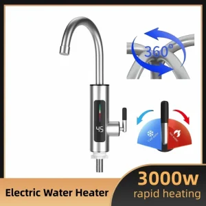 Robinet chauffe-eau électrique sans réservoir, acier inoxydable, douche qui verticalement, cuisine, 3000W, 220V, 2 en 1