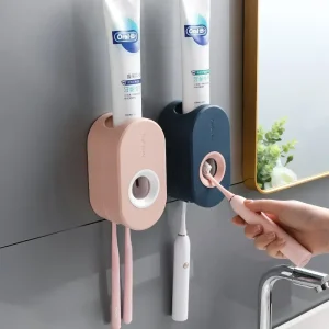Ensemble d’accessoires de salle de bains, porte-brosse à dents, distributeur automatique de dentifrice, support mural pour brosse à dents, ensemble d’outils de salle de bains Ensemble d’accessoires de salle de bains, porte-brosse à dents, distributeur automatique de dentifrice, support mural pour brosse à dents, ensemble d’outils de salle de bains