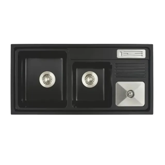 Welltrum porte-couteaux Double bol évier en granit noir… – vue 2