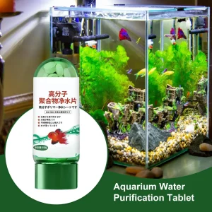 Comprimés purification eau aquarium pastilles vertes flacon transparent bouchon doseur clarifiant rapide efficace hygiénique sûr plantes poissons