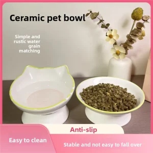 Bol de riz en céramique pour animaux de compagnie, menton de chat, bassin alimentaire, bol de ration oblique, manger et eau potable pour protéger le cervical