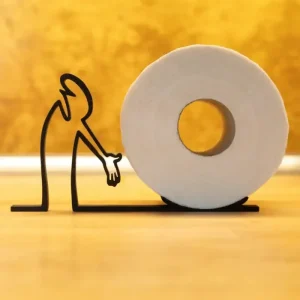 porte rouleau papier toilette design minimaliste métal noir mat silhouette personnage base compacte autoportant finition laquée