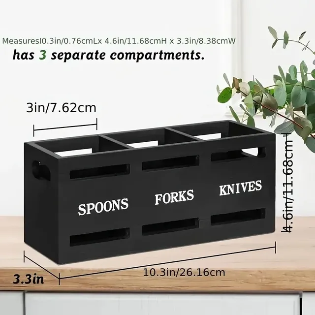 Boîte de rangement de couverts multi-compartiments en bois – vue 3