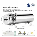 Purificateur d&rsquo;eau UF 1500L à haut débit pour toute la maison, filtre minéral en acier inoxydable de 0.01 μm avec Membrane PVDF lavable et réutilisable