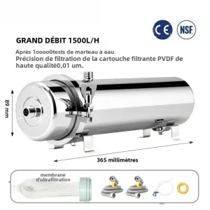 Purificateur d’eau UF 1500L à haut débit pour toute la maison, filtre minéral en acier inoxydable de 0.01 μm avec Membrane PVDF lavable et réutilisable Purificateur d’eau UF 1500L à haut débit pour toute la maison, filtre minéral en acier inoxydable de 0.01 μm avec Membrane PVDF lavable et réutilisable