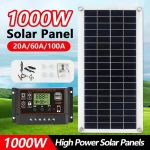 20W-1000W panneau solaire 12V cellule solaire 100A contrôleur panneau solaire pour téléphone RV voiture MP3 PAD chargeur batterie extérieure approvisionnement Camping