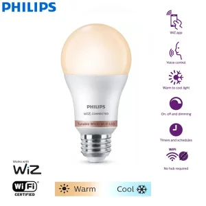 Philips – ampoule intelligente LED Wi-Fi blanche réglable, 9W E27, 220-240V, contrôle par application WiZ, couleur blanche chaude et froide, lampe à intensité variable Philips – ampoule intelligente LED Wi-Fi blanche réglable, 9W E27, 220-240V, contrôle par application WiZ, couleur blanche chaude et froide, lampe à intensité variable