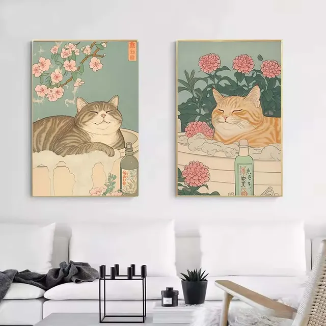 Baignoire japonaise chat paresseux bain Art affiche… – vue 3
