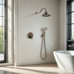 Ensemble de douche à effet de pluie Antique, ensemble de robinets de douche muraux en or brossé, robinet mitigeur de bain et de douche en laiton massif Rose or