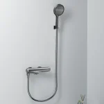 Robinets de baignoire thermostatiques noirs, mitigeur de douche mural, robinets de bain-douche chaud et froid
