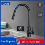 Robinet d&rsquo;évier de cuisine tactile numérique intelligent, robinet mitigeur d&rsquo;évier de cuisine chaud et froid en acier inoxydable, robinet de cuisine extractible numérique tactile