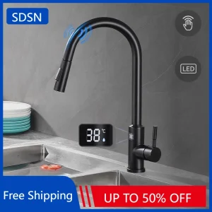 Robinet d’évier de cuisine tactile numérique intelligent, robinet mitigeur d’évier de cuisine chaud et froid en acier inoxydable, robinet de cuisine extractible numérique tactile Robinet d’évier de cuisine tactile numérique intelligent, robinet mitigeur d’évier de cuisine chaud et froid en acier inoxydable, robinet de cuisine extractible numérique tactile