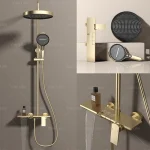 Ensemble de système de douche doré, douche à effet pluie, blanc lait, douche d&rsquo;appoint de baignoire, hôtel et appartement, HOGrey