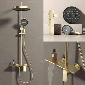 Ensemble de système de douche doré, douche à effet pluie, blanc lait, douche d&rsquo;appoint de baignoire, hôtel et appartement, HOGrey