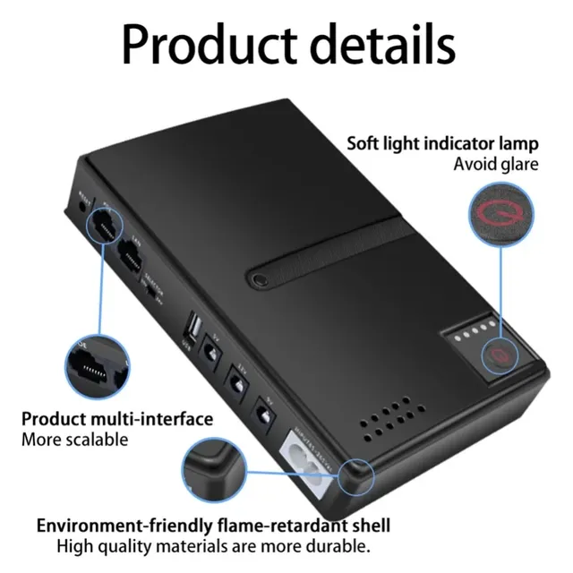Alimentation UPS 10400mAh 36W USB 5V DC 5V 9V 12V POE… – vue 3