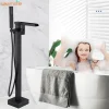 Robinet de baignoire à cascade doré, robinet de baignoire à poser sur le sol, robinet mitigeur de bain chaud et froid avec douchette