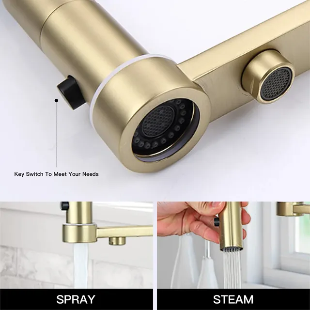 Robinet de cuisine moderne en laiton doré brossé avec… – vue 5
