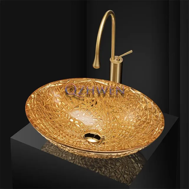 Lavabo en verre de cristal d'or électrolytique Accueil… – vue 2