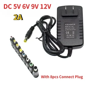 Adaptateur d’alimentation cc 5V 6V 9V 12V 2A, chargeur AC 110V 220V AC DC, convertisseur de prise cc EU US avec 8 prises de connexion Adaptateur d’alimentation cc 5V 6V 9V 12V 2A, chargeur AC 110V 220V AC DC, convertisseur de prise cc EU US avec 8 prises de connexion
