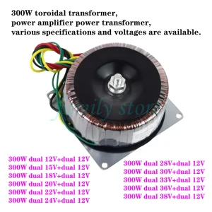Transformateur de puissance toroïdal pour amplificateur de puissance 300W, sortie double 12V, double 15V, double 18V, double 24V, double 36V, double 38V Transformateur de puissance toroïdal pour amplificateur de puissance 300W, sortie double 12V, double 15V, double 18V, double 24V, double 36V, double 38V