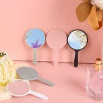 Mini miroir de maquillage pour femmes, durable, avec poignée, portable, anti-chute, petits miroirs ronds