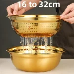 Panier de vidange rond doré en acier inoxydable, passoire, bol de lavage du riz, naufrage de bassin, mélange de tamis doré, tamis à mailles
