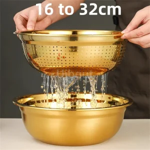 Panier de vidange rond doré en acier inoxydable, passoire, bol de lavage du riz, naufrage de bassin, mélange de tamis doré, tamis à mailles Panier de vidange rond doré en acier inoxydable, passoire, bol de lavage du riz, naufrage de bassin, mélange de tamis doré, tamis à mailles