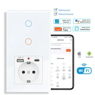 Interrupteur tactile wifi double voie prise schuko encastrable usb…