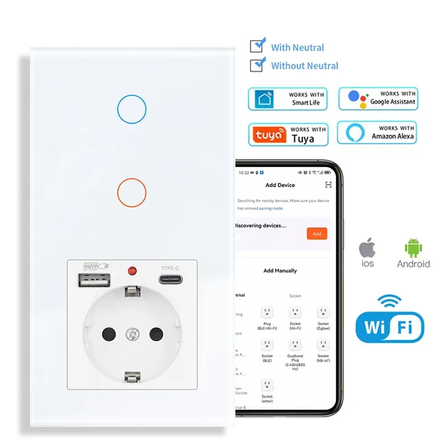 Interrupteur tactile wifi double voie prise schuko…