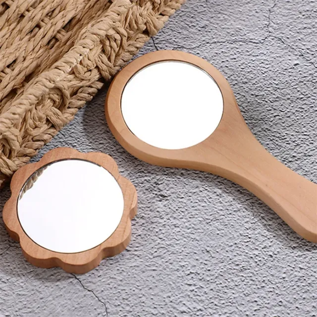 Miroir main poignée ergonomique bois naturel verni… – vue 3