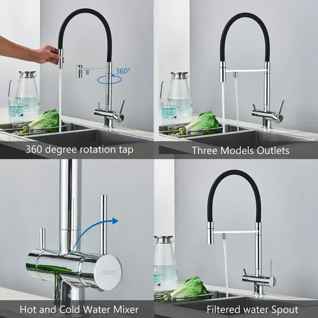 Robinet de cuisine à eau filtrée noir – vue 4