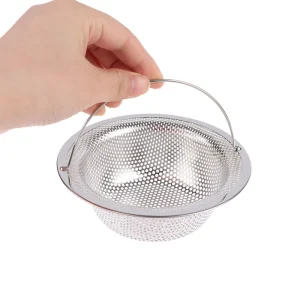 Drain de cheveux Srceen pour aliments de cuisine, 3 tailles, filtre d&rsquo;évier en acier inoxydable 304 avec poignée, crépine ou 30 filtres d&rsquo;évier jetables, maille