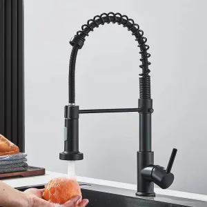 Robinet de cuisine en acier inoxydable noir/brossé/chrome/or – 360 °   Robinet d&rsquo;évier pivotant avec robinets d&rsquo;évier de cuisine à pulvérisateur flexible