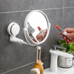 360 ° Miroir de maquillage pliant rotatif mural, miroir de rasage rond mural sans Installation, accessoires de bain HD