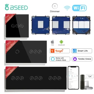 BSEED-Joli variateur intelligent WiFi, 1 gang, 2 gangs, 3 gangs, interrupteurs d’éclairage tactiles, partie fonction, Tuya Smart Life, panneau de verre de contrôle, bricolage, combinaison gratuite BSEED-Joli variateur intelligent WiFi, 1 gang, 2 gangs, 3 gangs, interrupteurs d’éclairage tactiles, partie fonction, Tuya Smart Life, panneau de verre de contrôle, bricolage, combinaison gratuite
