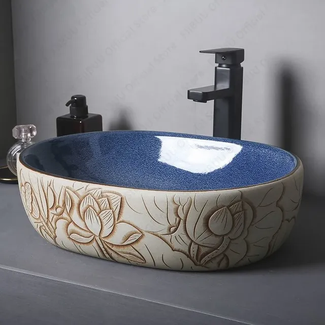 Évier en céramique à motif floral – vue 2