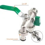 FLYY-robinet de jardin en alliage, adaptateur de remplacement de décharge d&rsquo;eau à Double contrôle, robinet à Double mamelon avec poignée, marche/arrêt facile