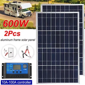 kit panneaux solaires photovoltaïques 600W polycristallins 12V USB contrôleur ports pinces crocodile câbles cadre aluminium IP65 portable léger haute efficacité kit panneaux solaires photovoltaïques 600W polycristallins 12V USB contrôleur ports pinces crocodile câbles cadre aluminium IP65 portable léger haute efficacité